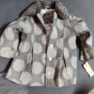 Chic Kids Gray and White Polka Dot Pea Coat